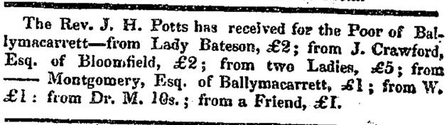 For the Poor of Ballymacarrett, 1828